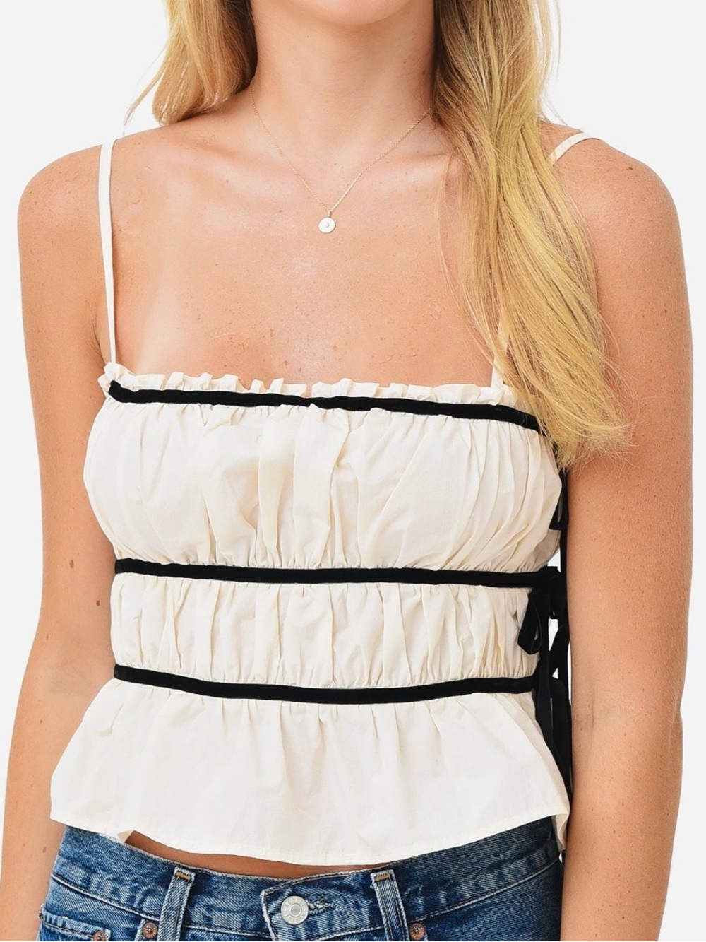 Ciao Lucia Cream Cami Top with Black Trim